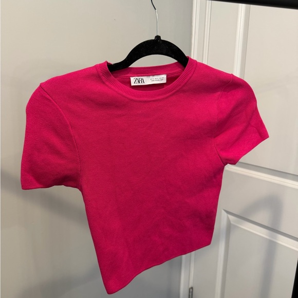 Zara Tops - Zara Pink Short Sleeve Crop Top